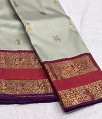 LIGHT PISTA / RED KANCHI SAREE