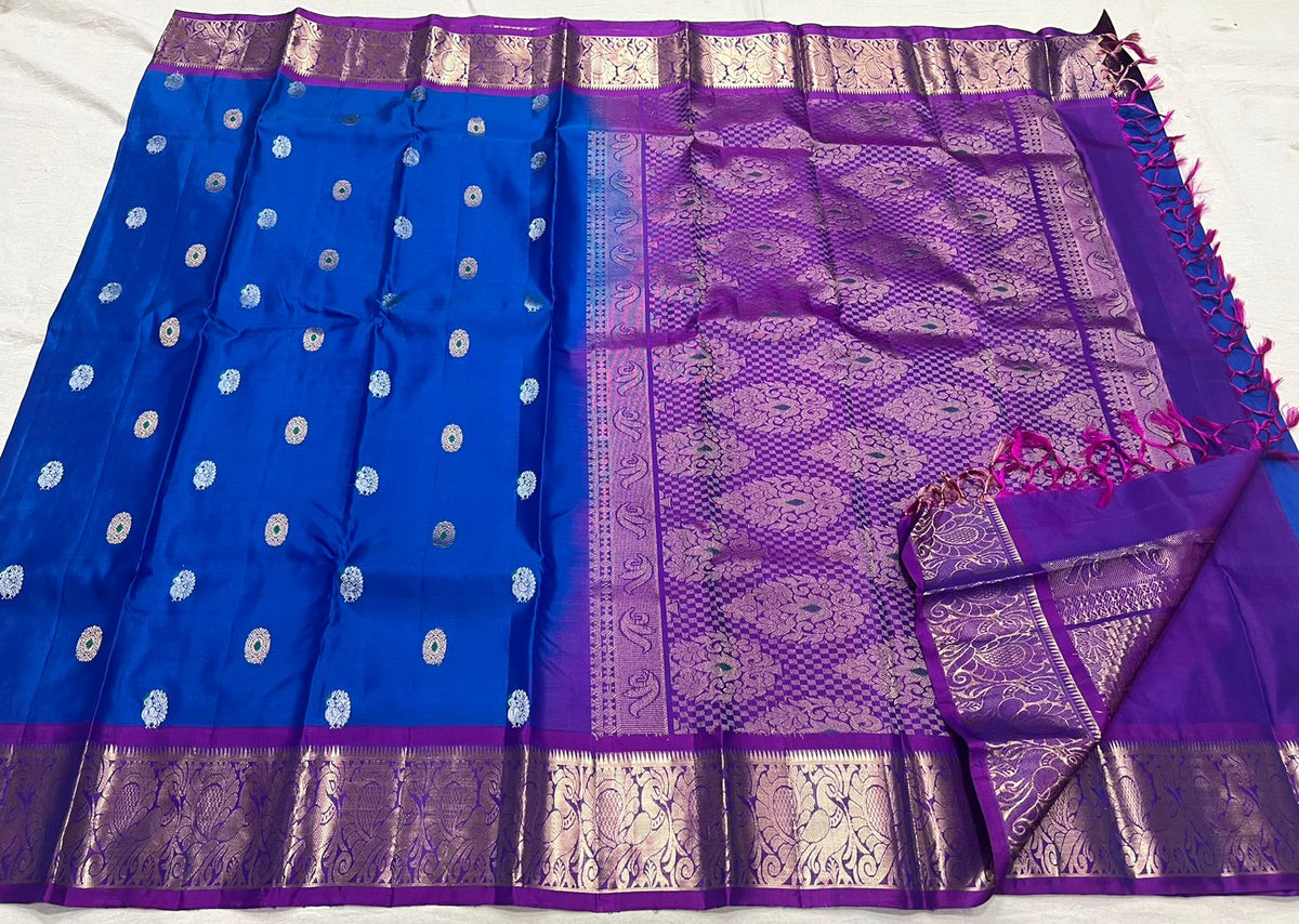 ROYAL BLUE / MAGENTA PINK KANCHI SAREE