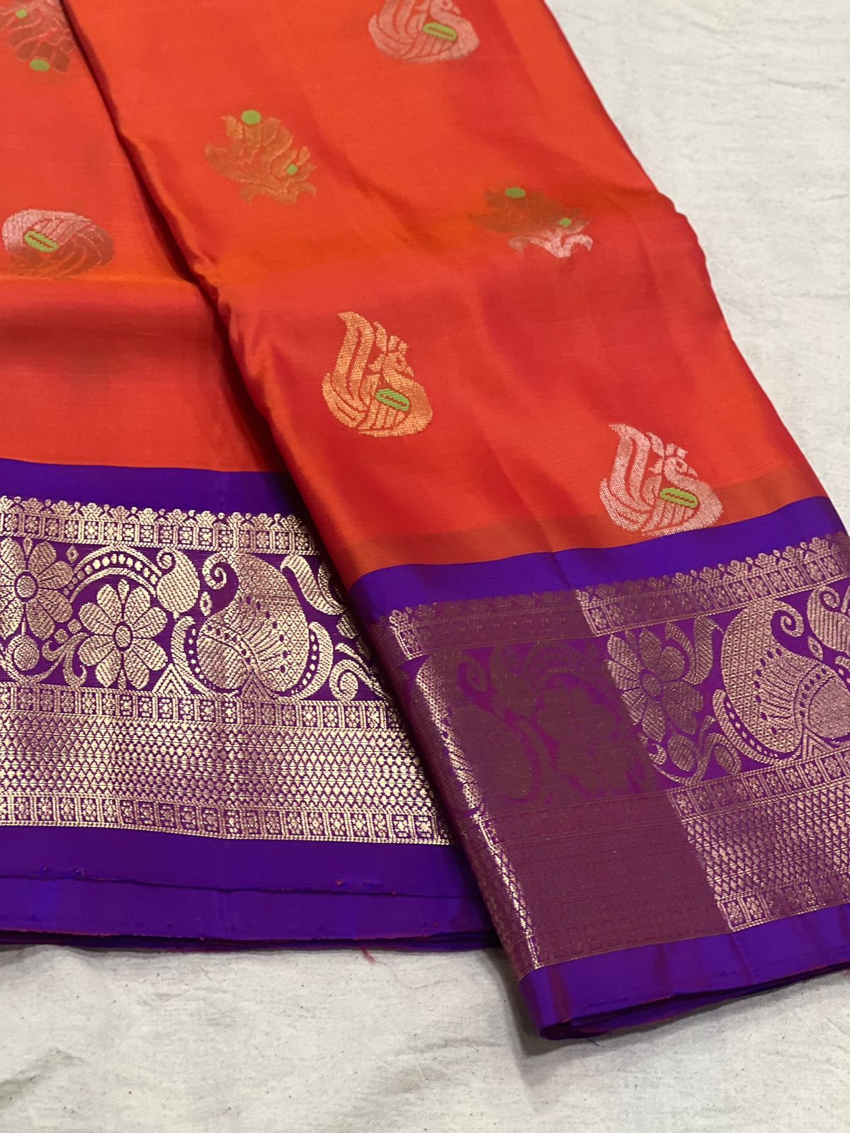 ORANGE / PURPLE KANCHI SAREE