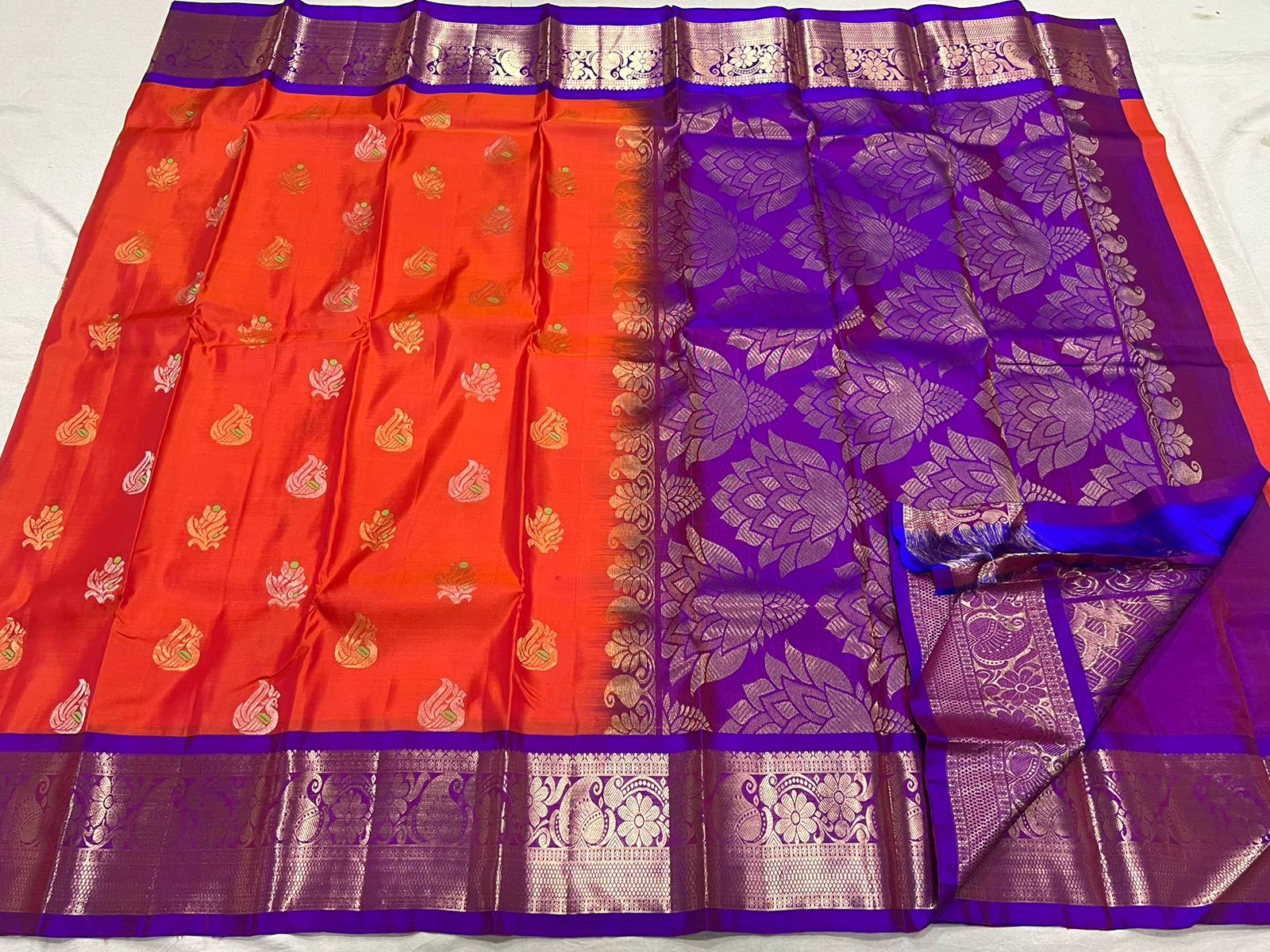 ORANGE / PURPLE KANCHI SAREE