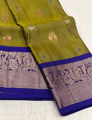 MEHENDI GREEN / ROYAL BLUE KANCHI SAREE