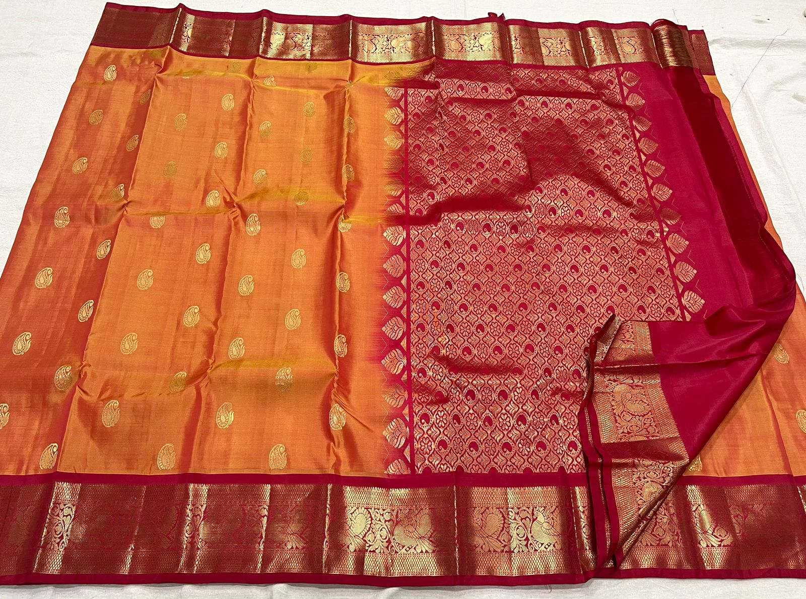 ORANGE DUAL TONE KANCHI SAREE