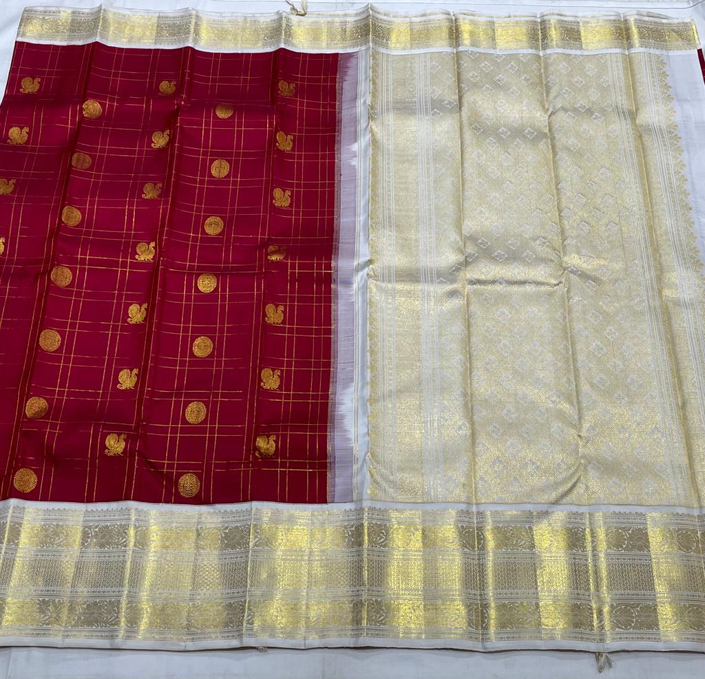 RED / CREAM  KANCHI SAREE