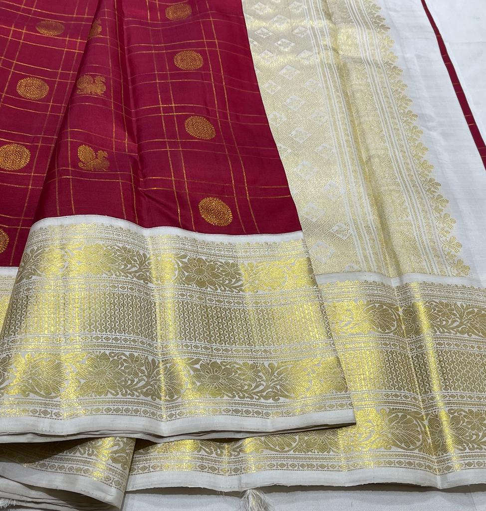 RED / CREAM  KANCHI SAREE