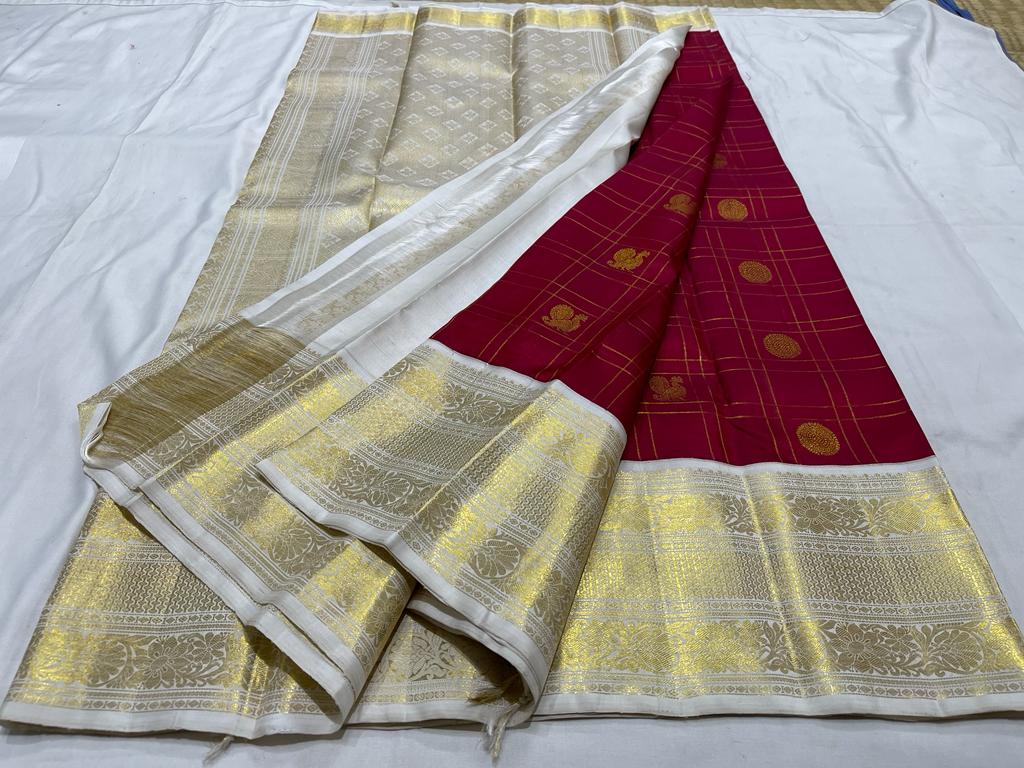 RED / CREAM  KANCHI SAREE
