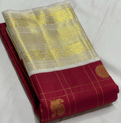 RED / CREAM  KANCHI SAREE