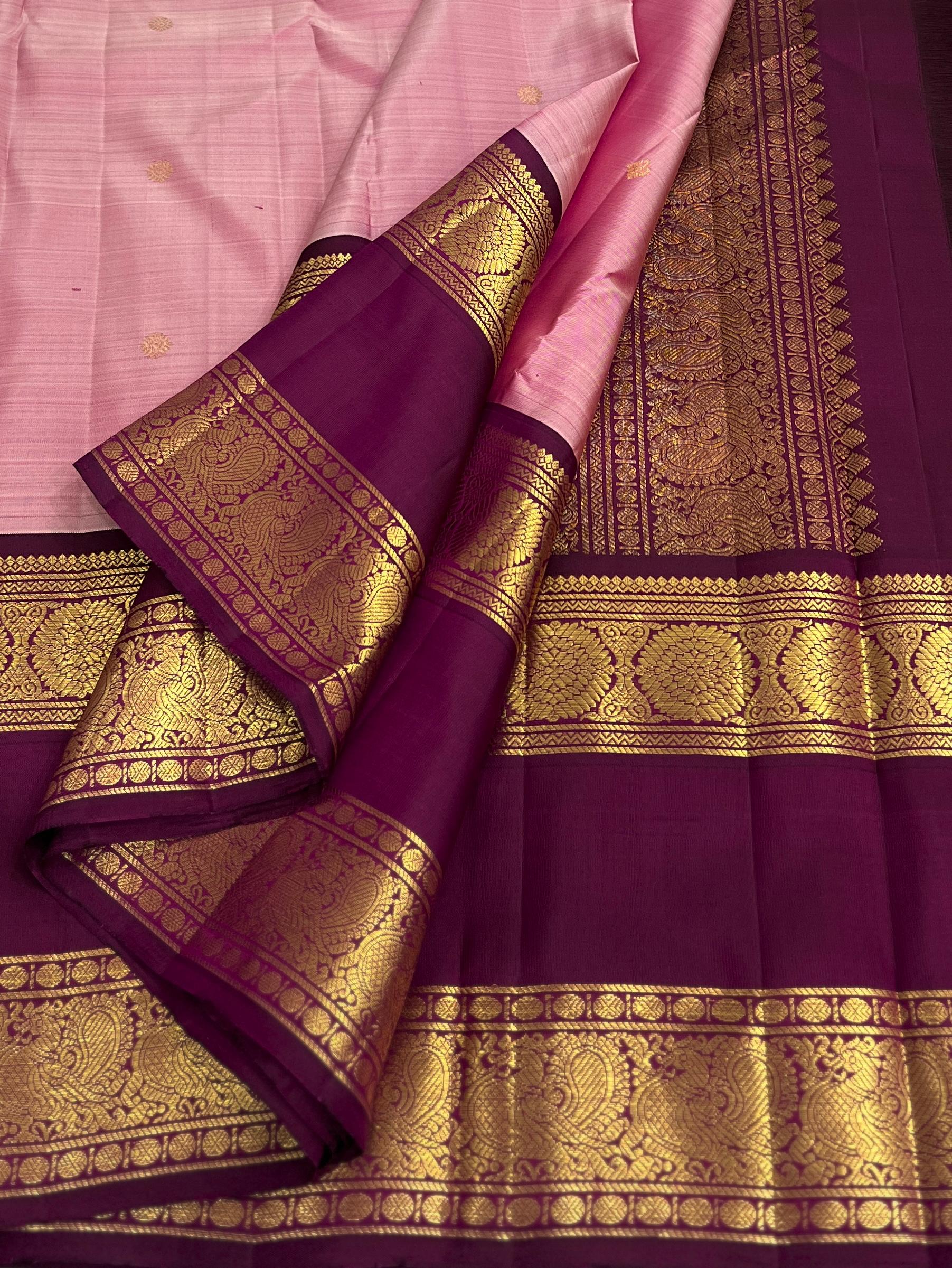 PEACH/MAROON KANCHI SILK SAREE