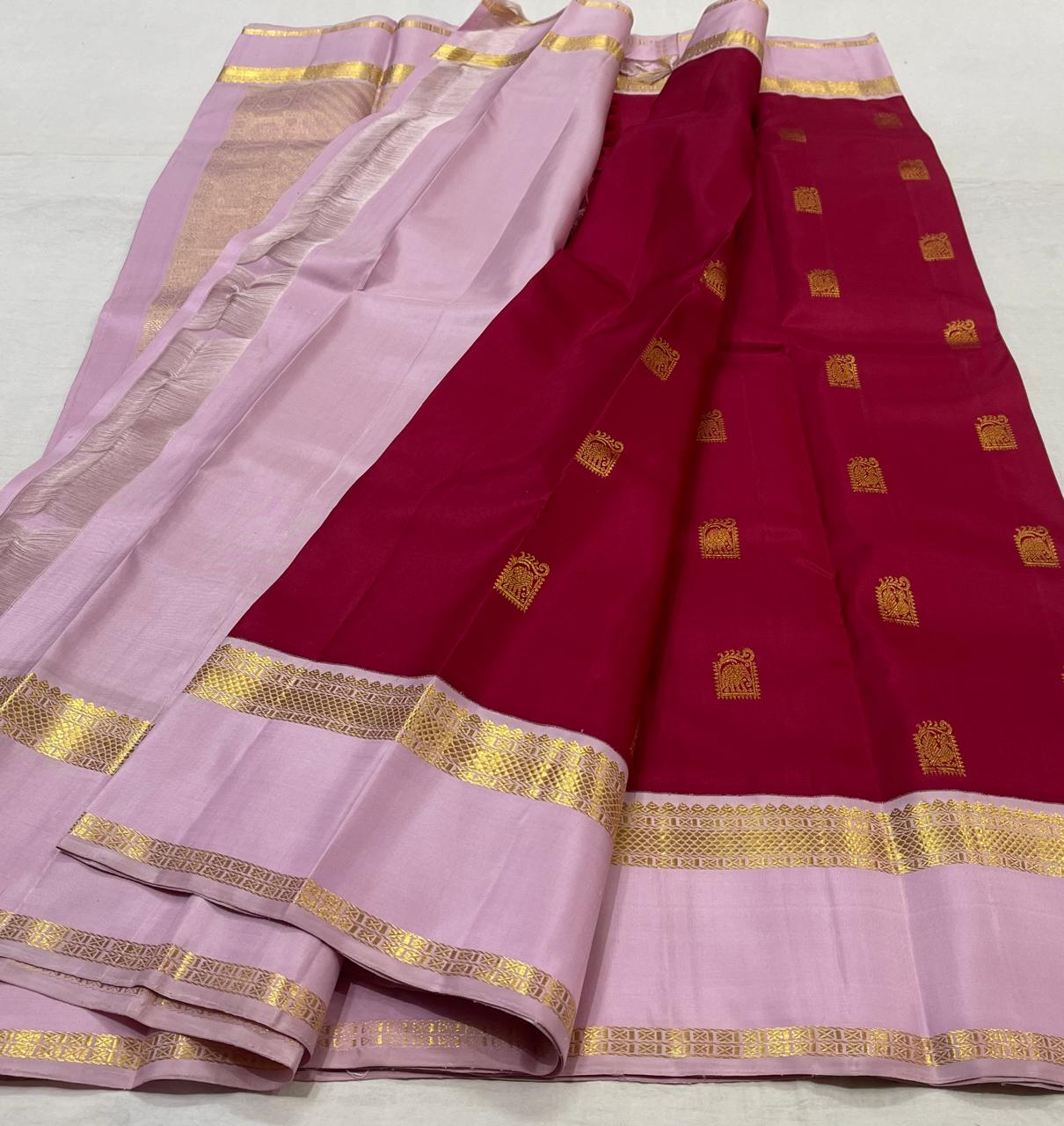 MAGENTA RED/LILAC  COLOUR  KANCHI SILK SAREE