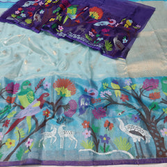 SKY BLUE/VOILET  ZARI KOTA SAREE