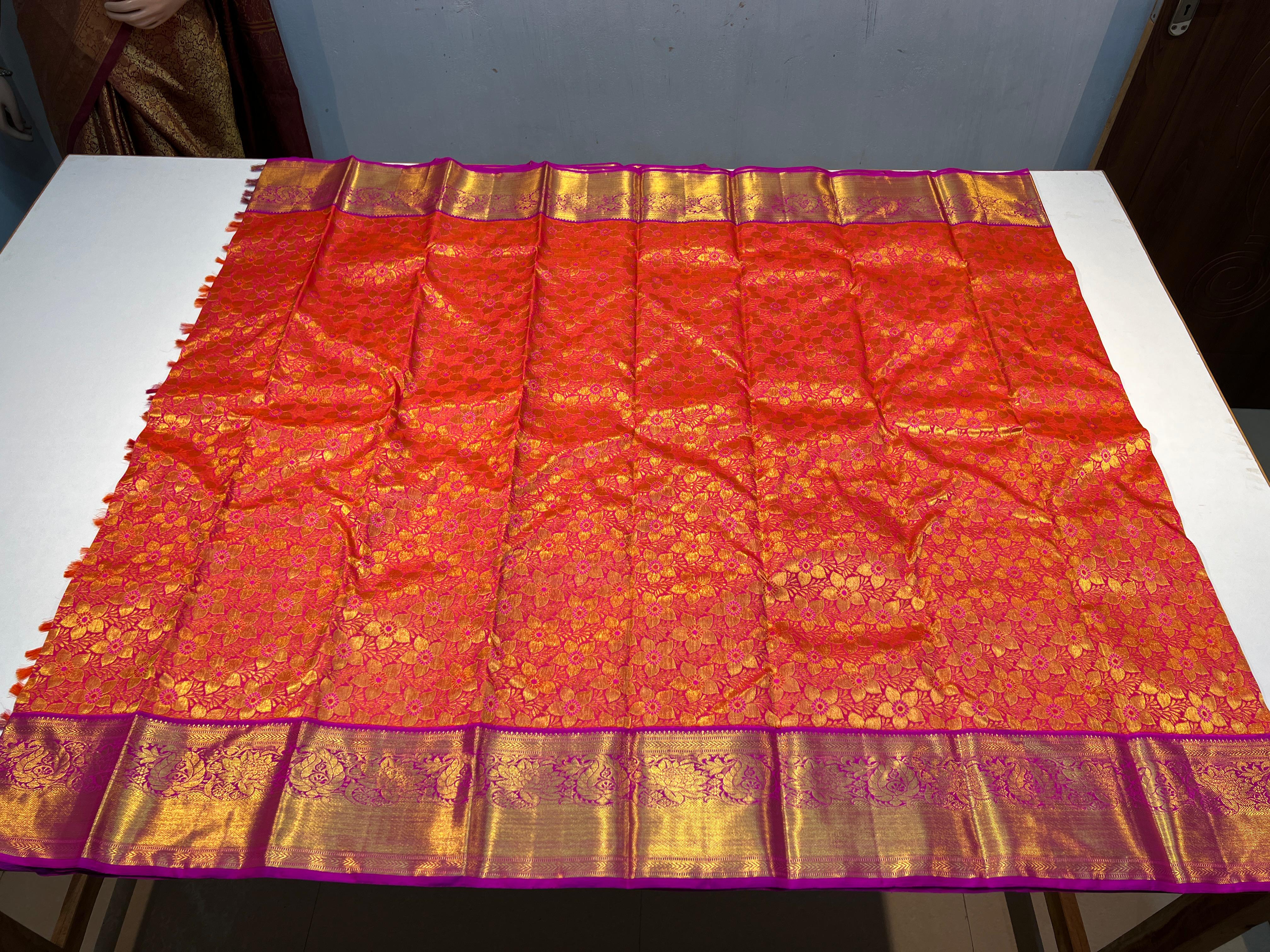 ORANGE/PINK  ZARI KANCHI SILK SAREE