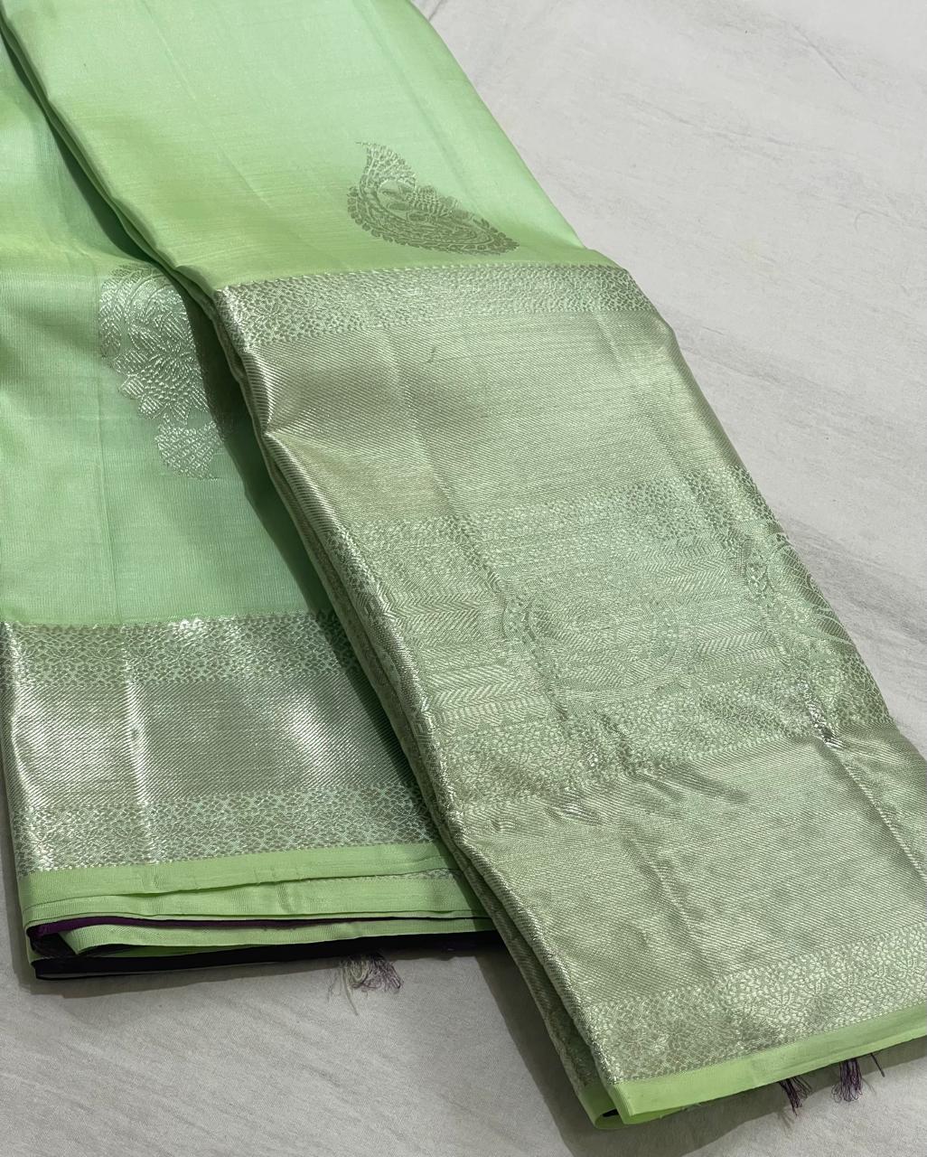 LITE GREEN/PURPLE  COLOUR COMBITION PURE KANCHI SILK SAREE