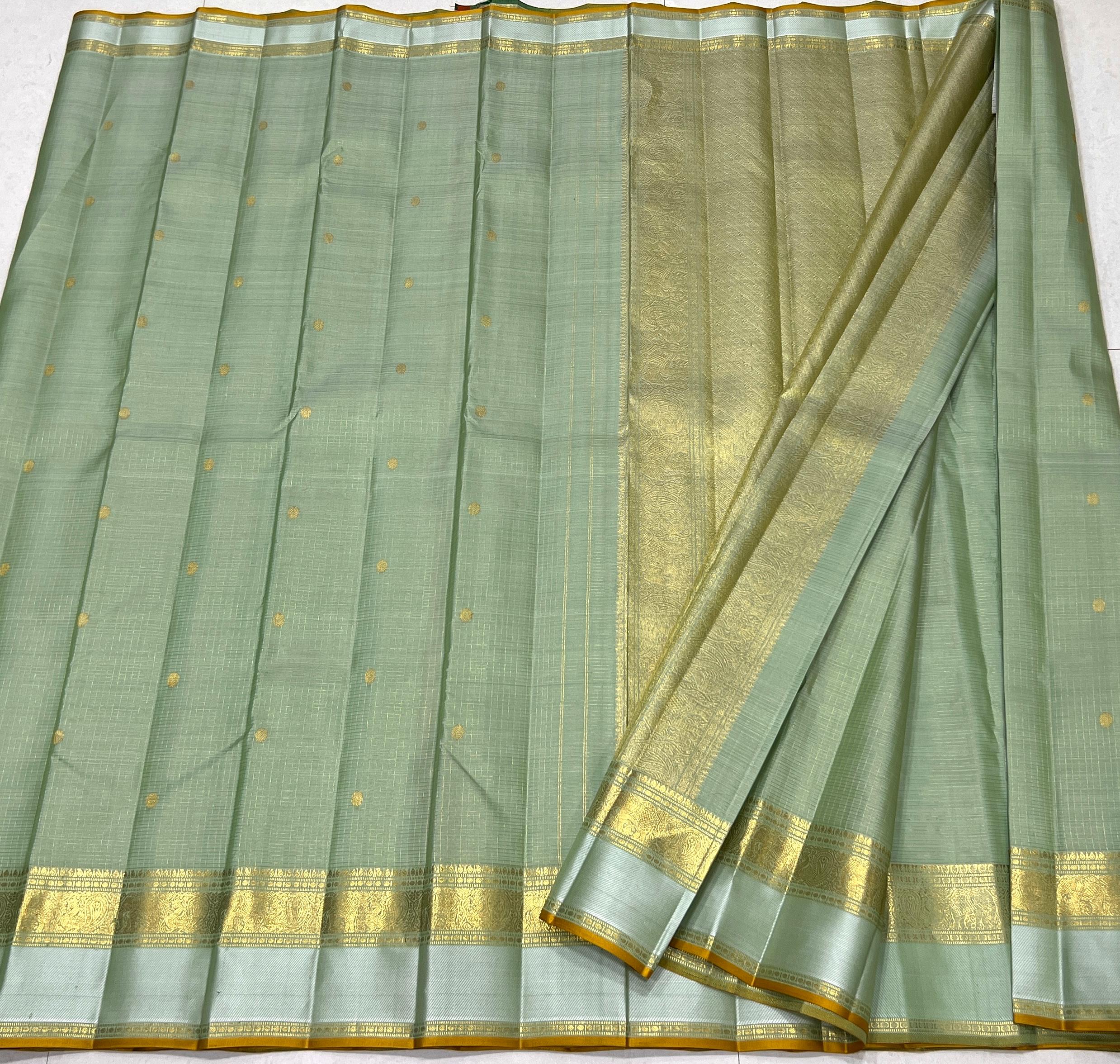 SEA GREEN COLOUR COMBITION PURE KANCHI SILK SAREE