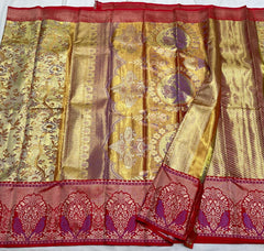 GOLD/RED COMBITION PURE KANCHI SILK SAREE