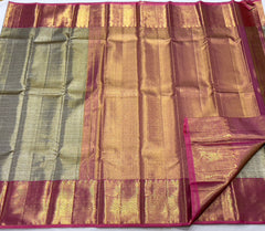 LITE GREEN/PINK   COLOUR COMBITION PURE KANCHI SILK SAREE