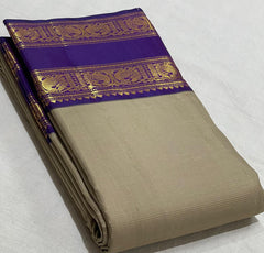 BISCUIT/VOILET  COMBITION PURE KANCHI SILK SAREE