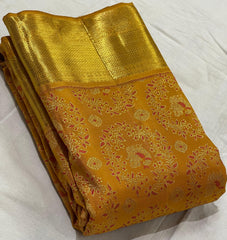 MUSTARD YELLOW BORDER COMBITION PURE KANCHI SILK SAREE