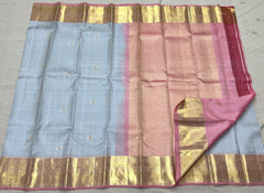 LITE SKY BLUE/LILAC BORDER COMBITION PURE KANCHI SILK SAREE