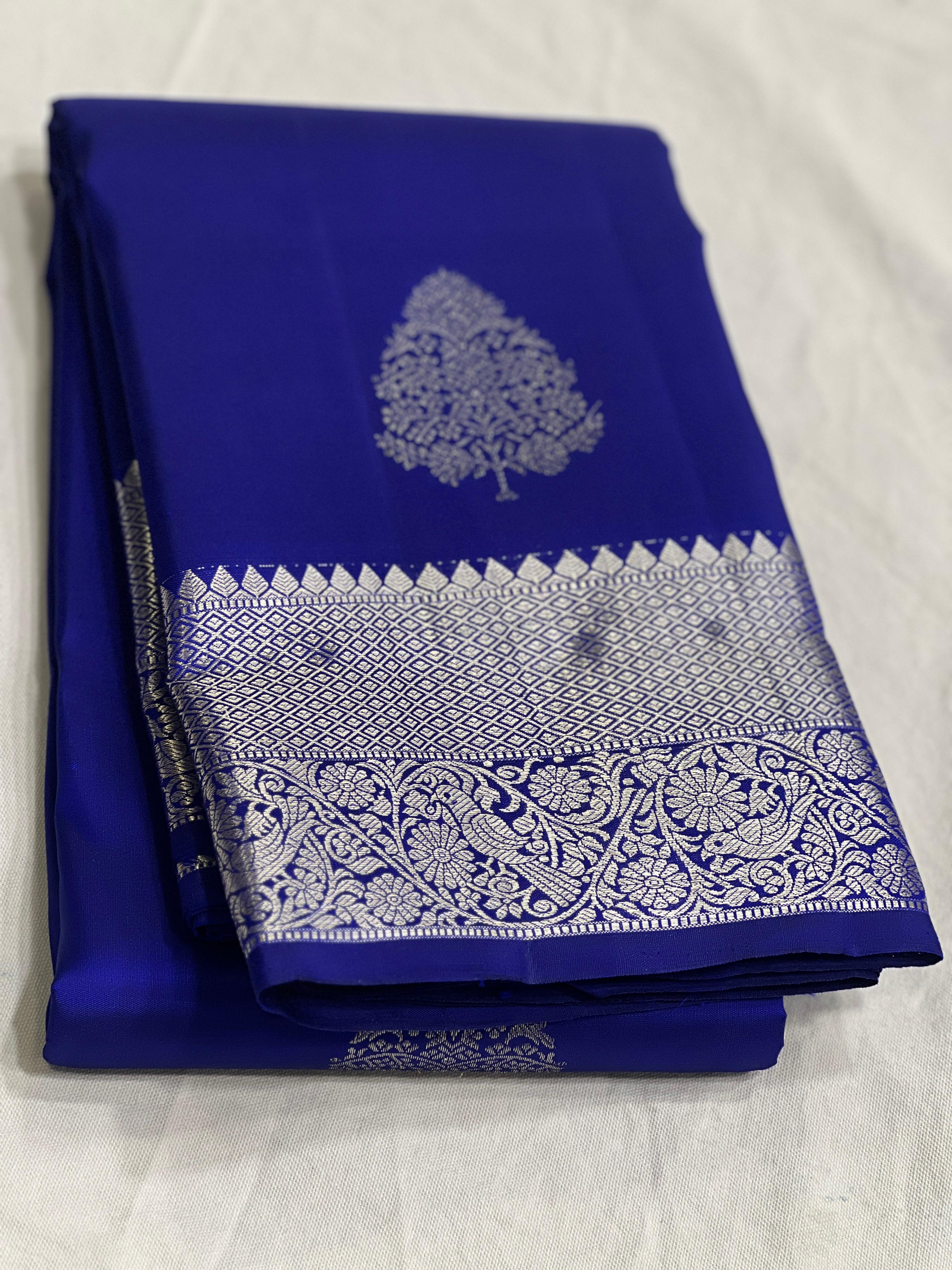 ROYAL BLUE  BORDER COMBITION PURE KANCHI SILK SAREE