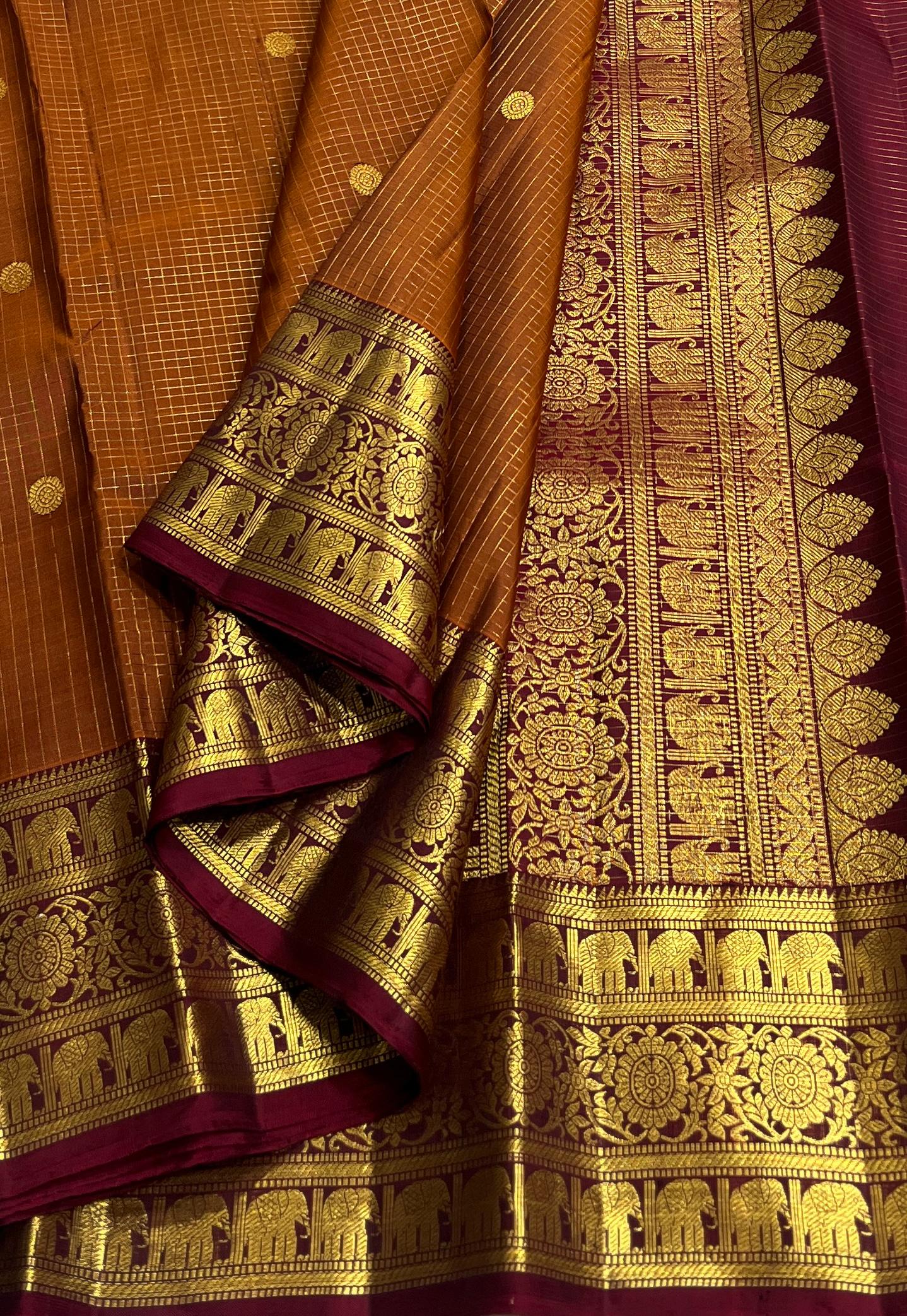 DARK ORANGE/MAROON COLOUR ZARI COMBINITION PURE SILK SAREES