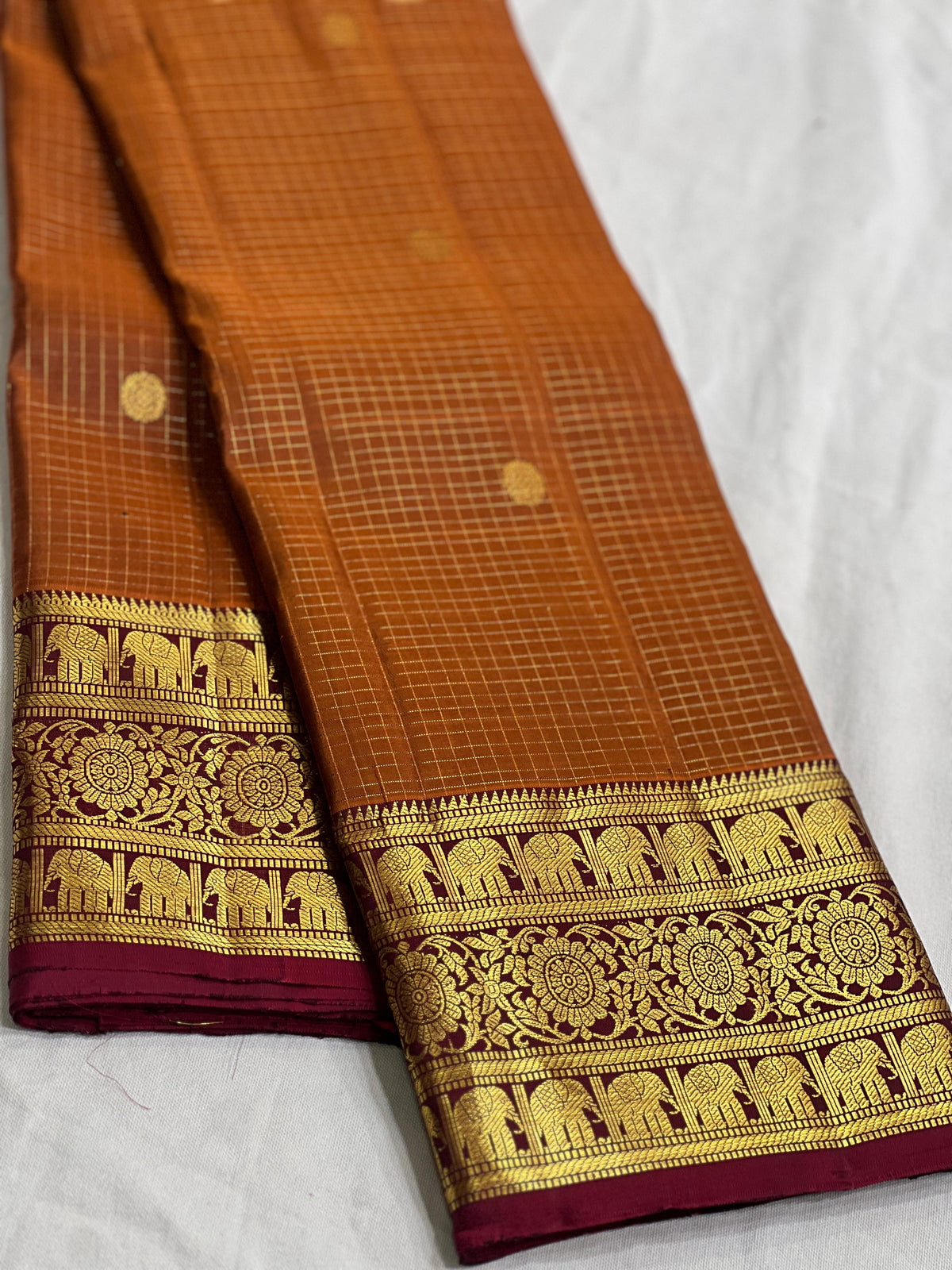 DARK ORANGE/MAROON COLOUR ZARI COMBINITION PURE SILK SAREES