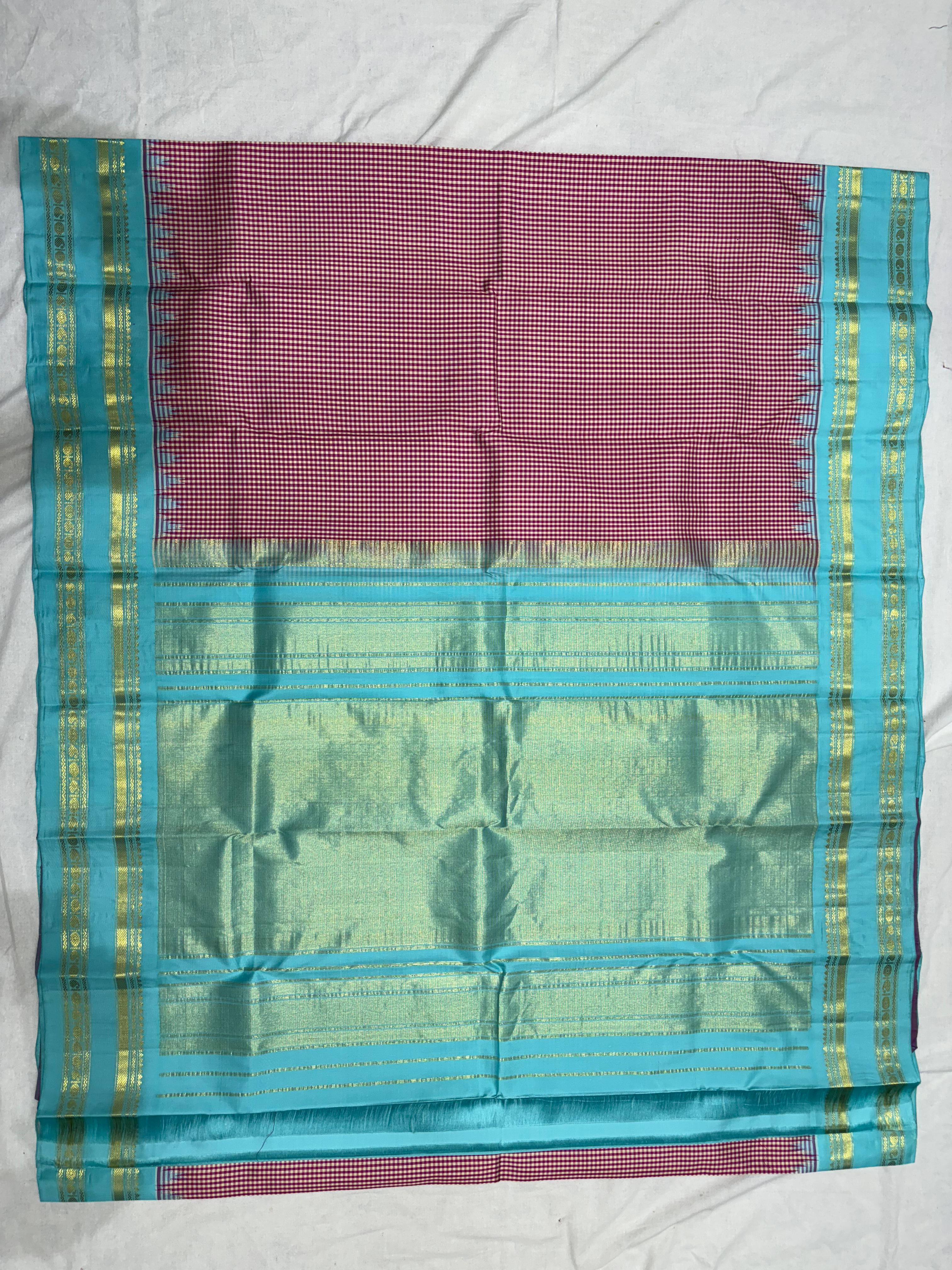 PINK COLOUR & BLUE BORDER GADWAL SILK SAREE