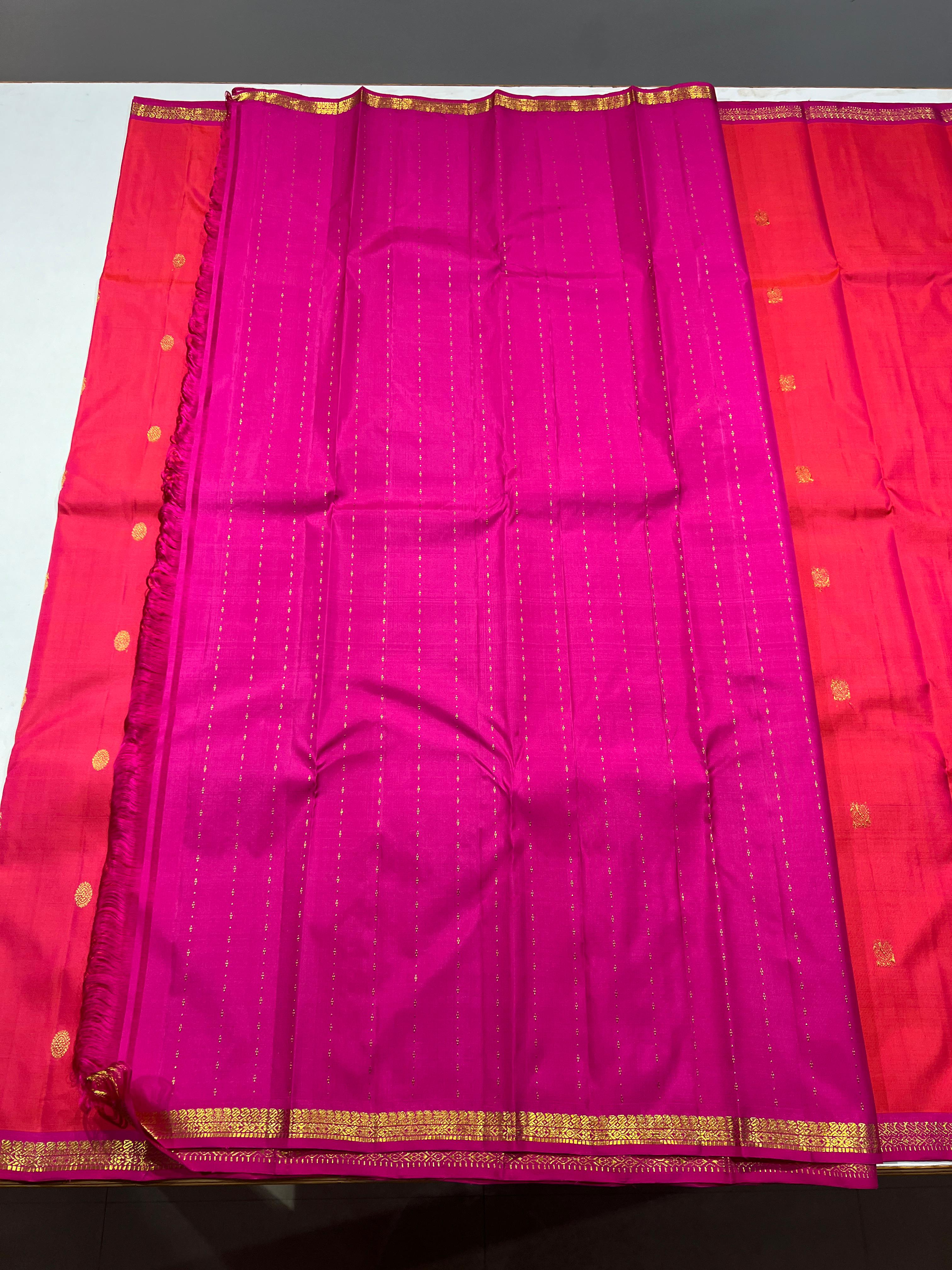 ORANGE & PINK COLOUR ZARI KANCHIPURAM SILK SAREE