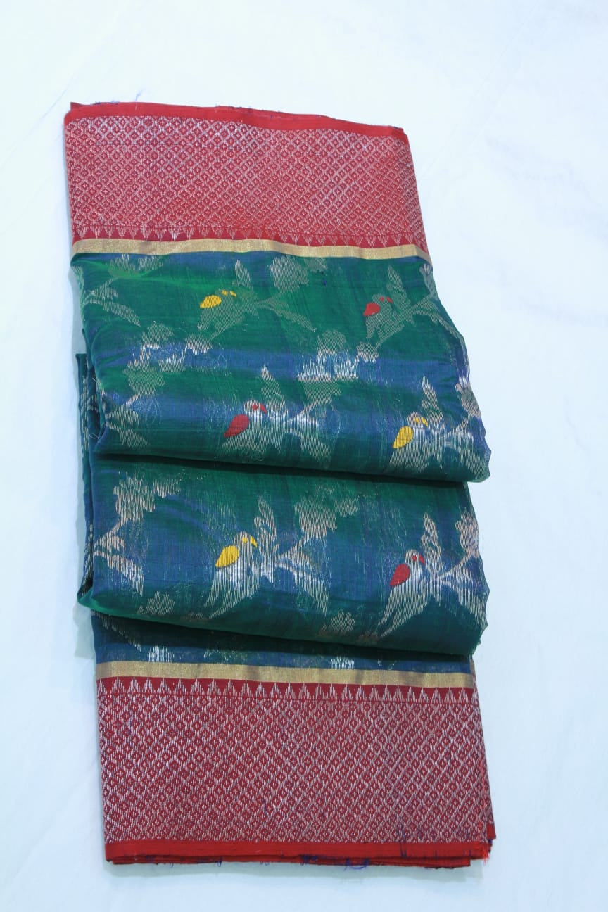 GREEN / BLUE CHANDERI SAREE