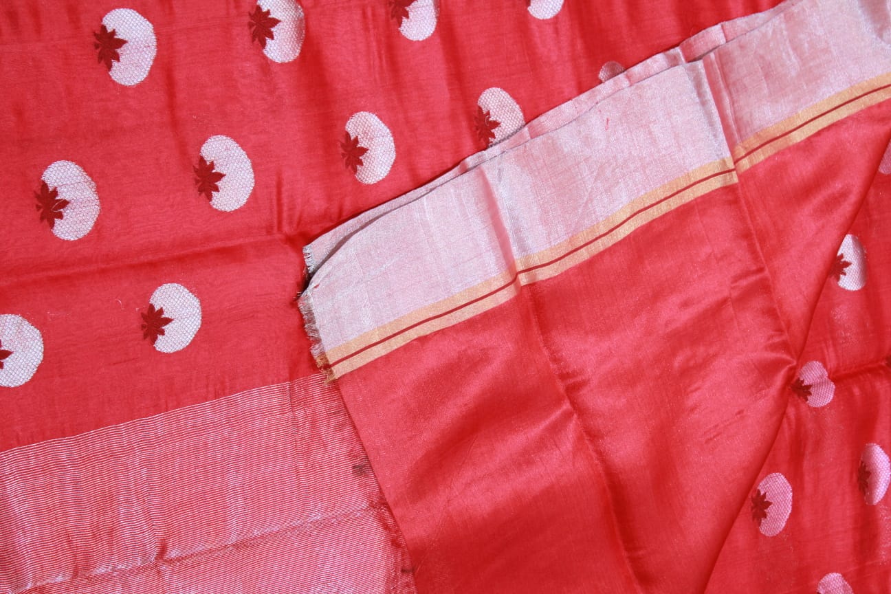 RED CHANDERI SAREE