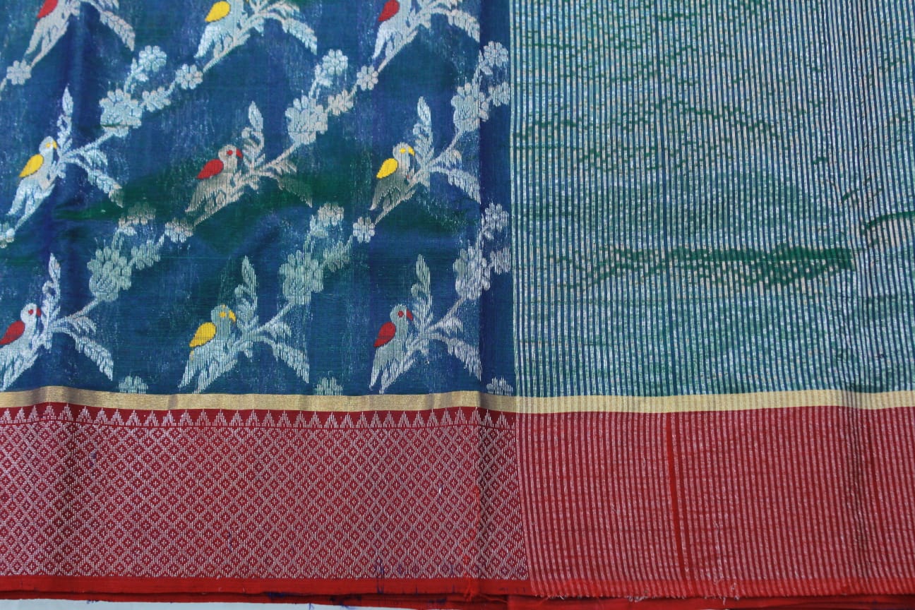 GREEN / BLUE CHANDERI SAREE