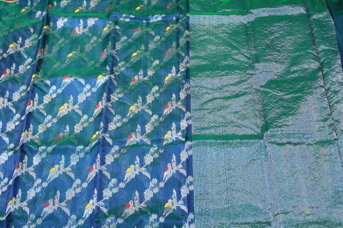GREEN / BLUE CHANDERI SAREE