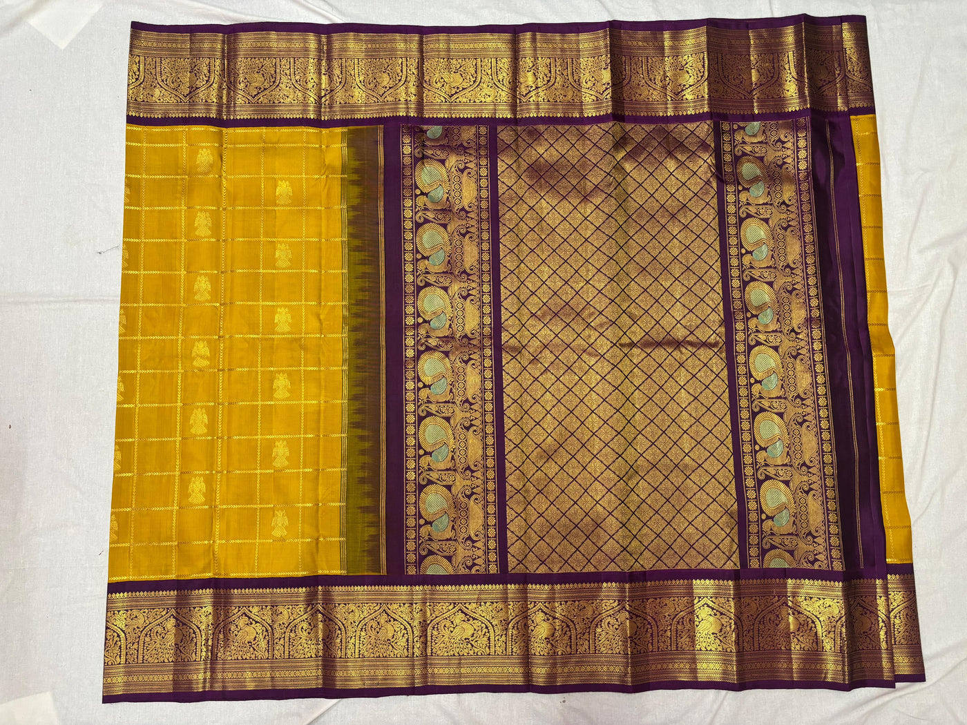 Mustard Yellow Maroon Vintage Kanchi Saree