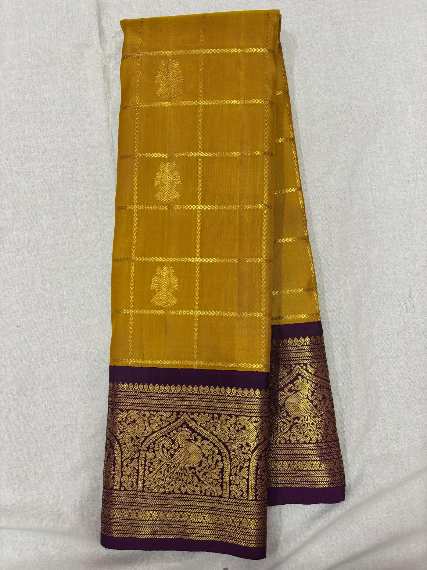 Mustard Yellow Maroon Vintage Kanchi Saree