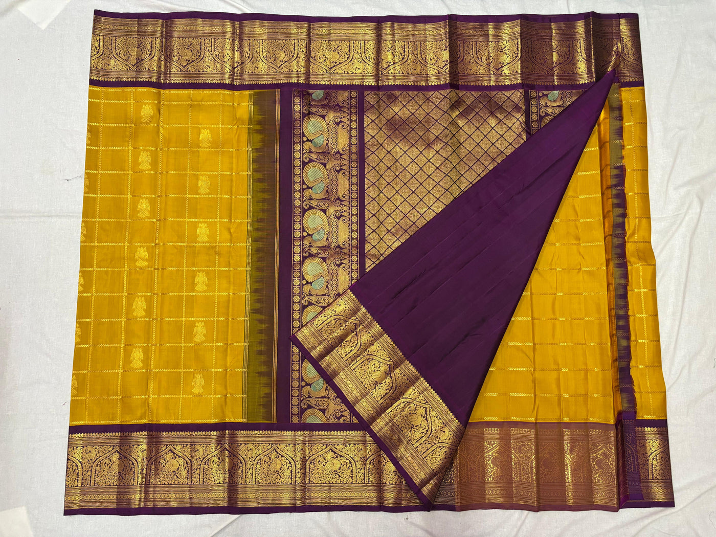 Mustard Yellow Maroon Vintage Kanchi Saree