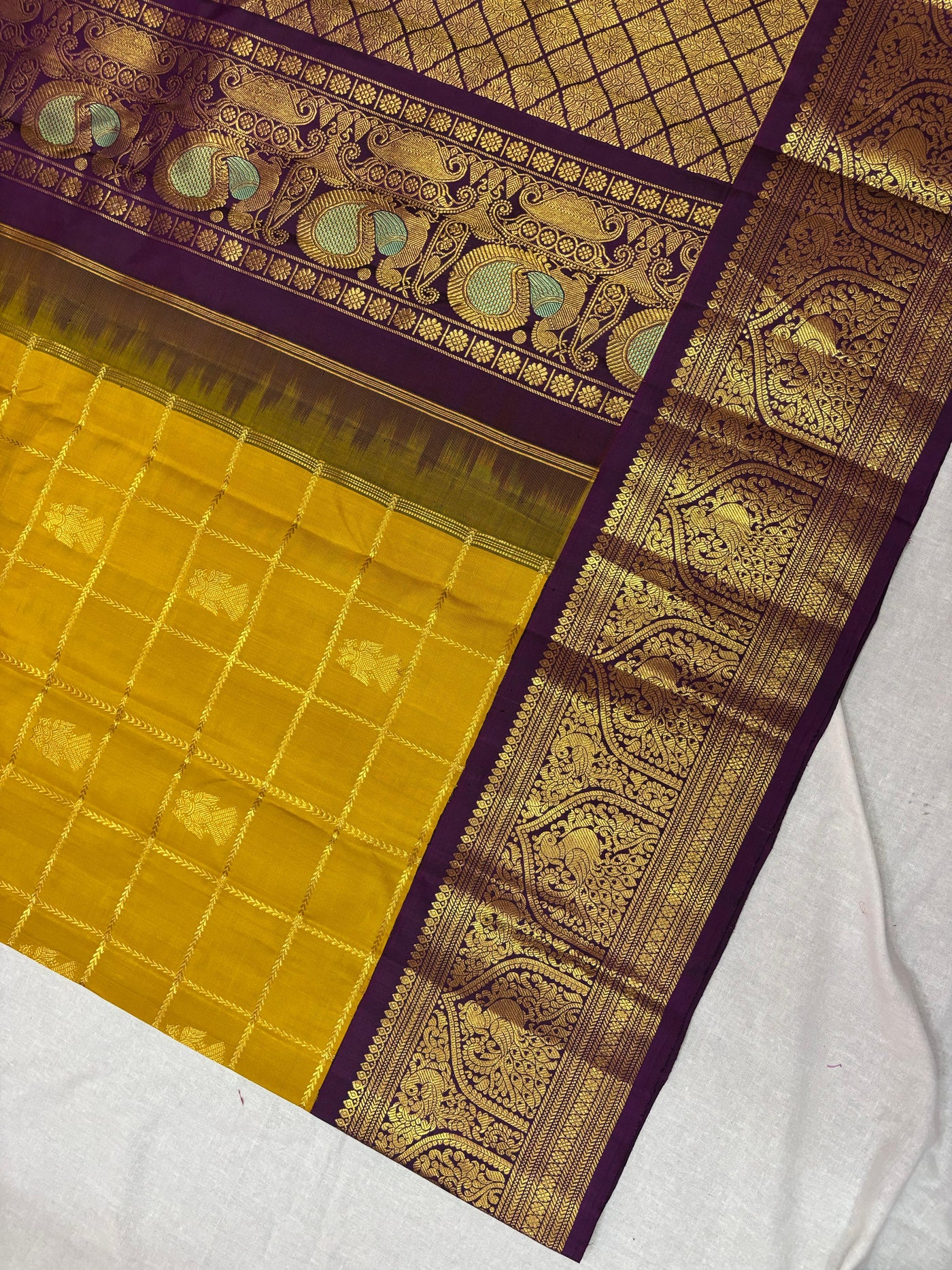 Mustard Yellow Maroon Vintage Kanchi Saree