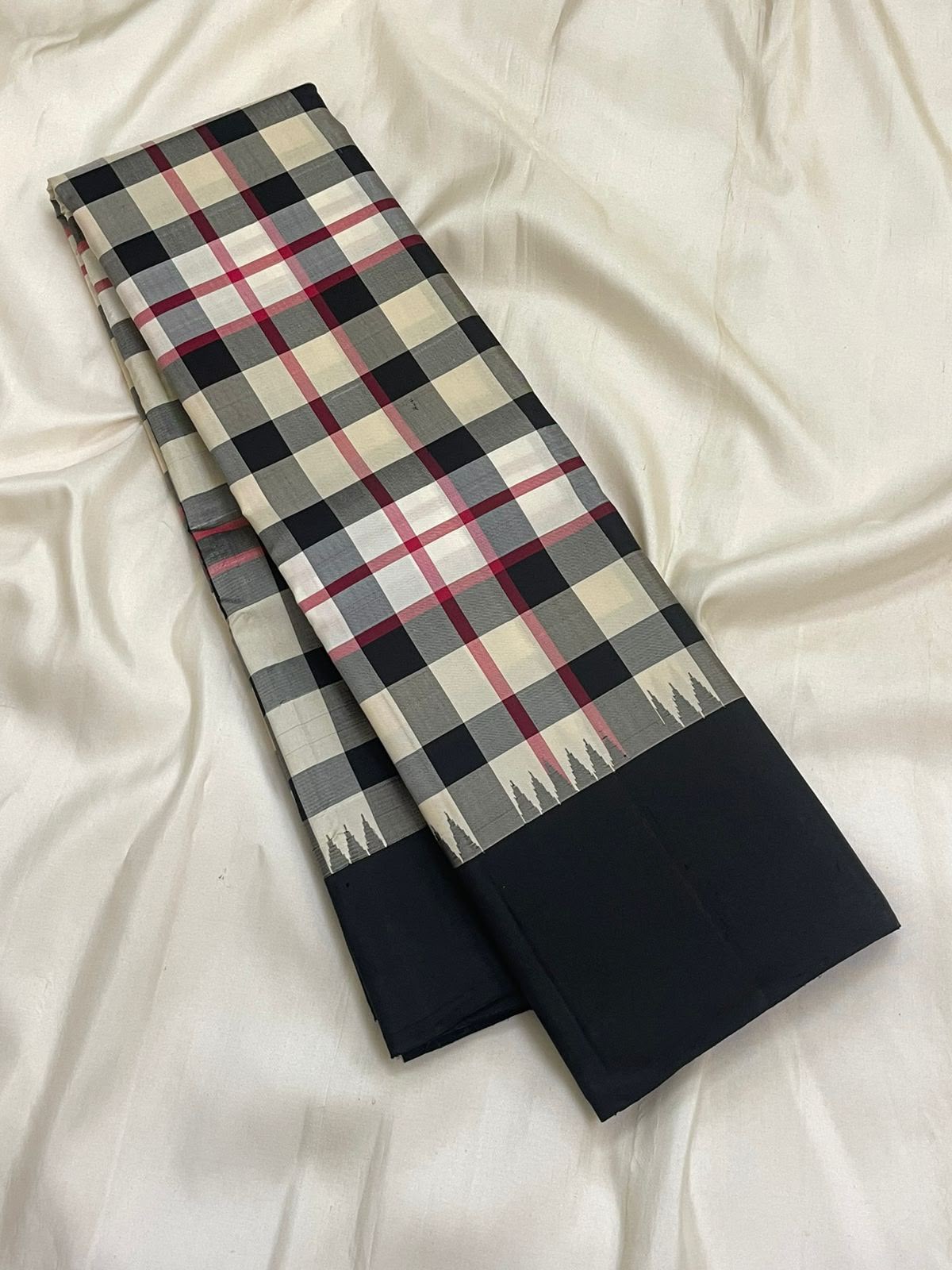 Black & White Check Kanchi Saree