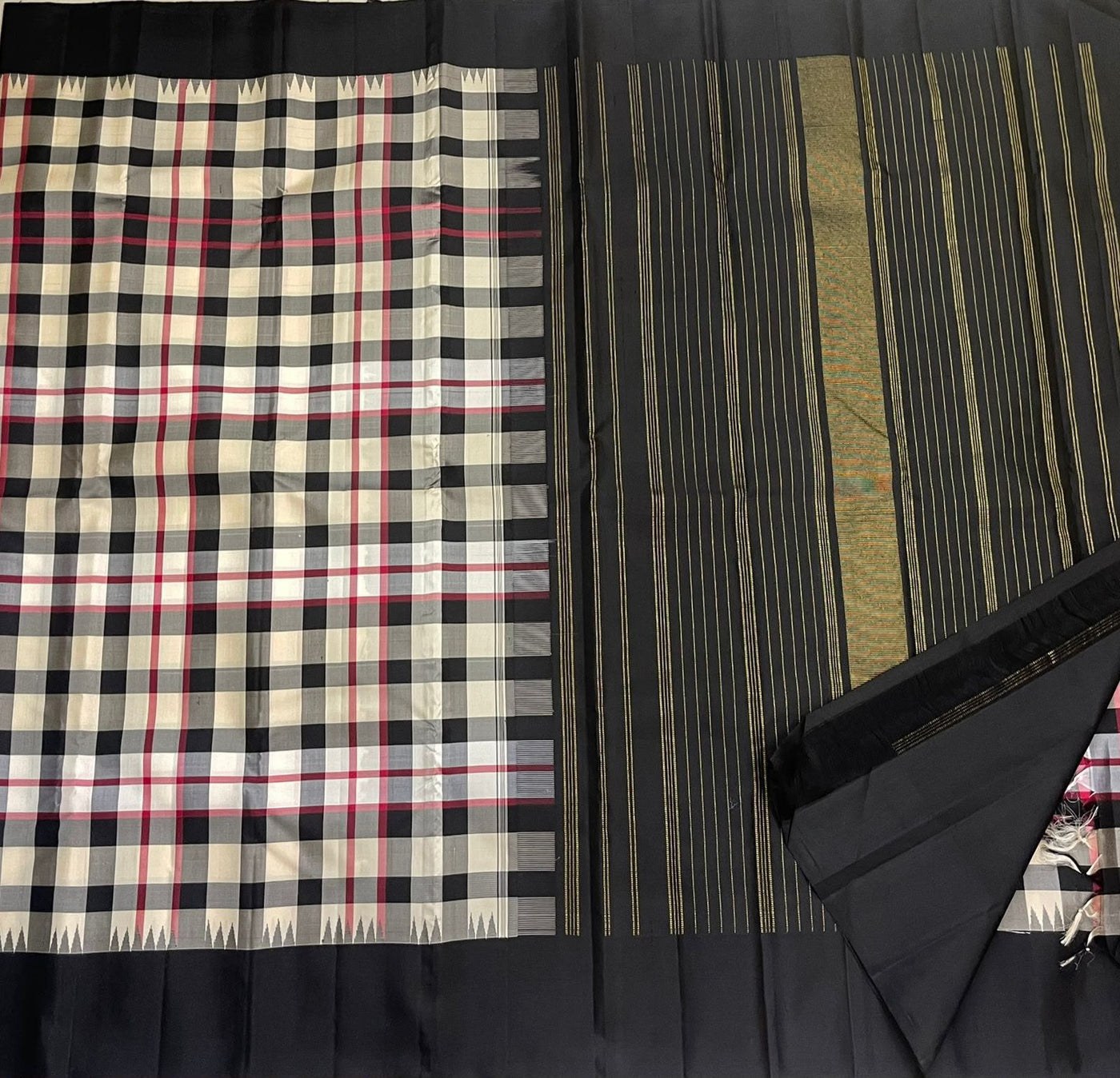 Black & White Check Kanchi Saree
