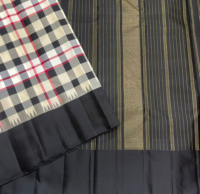 Black & White Check Kanchi Saree