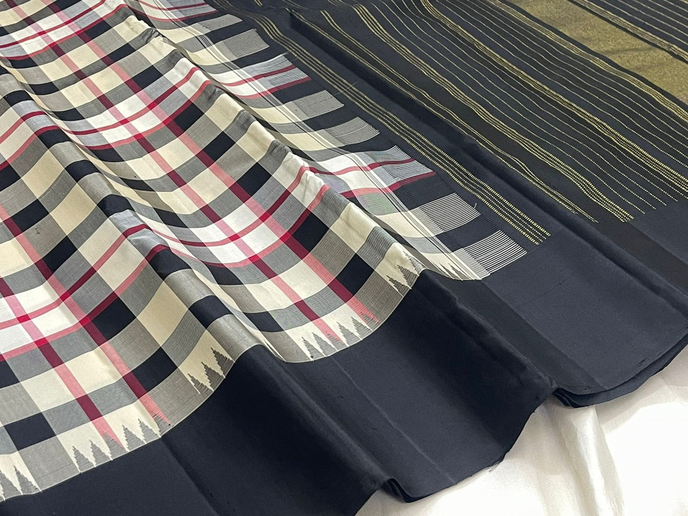 Black & White Check Kanchi Saree