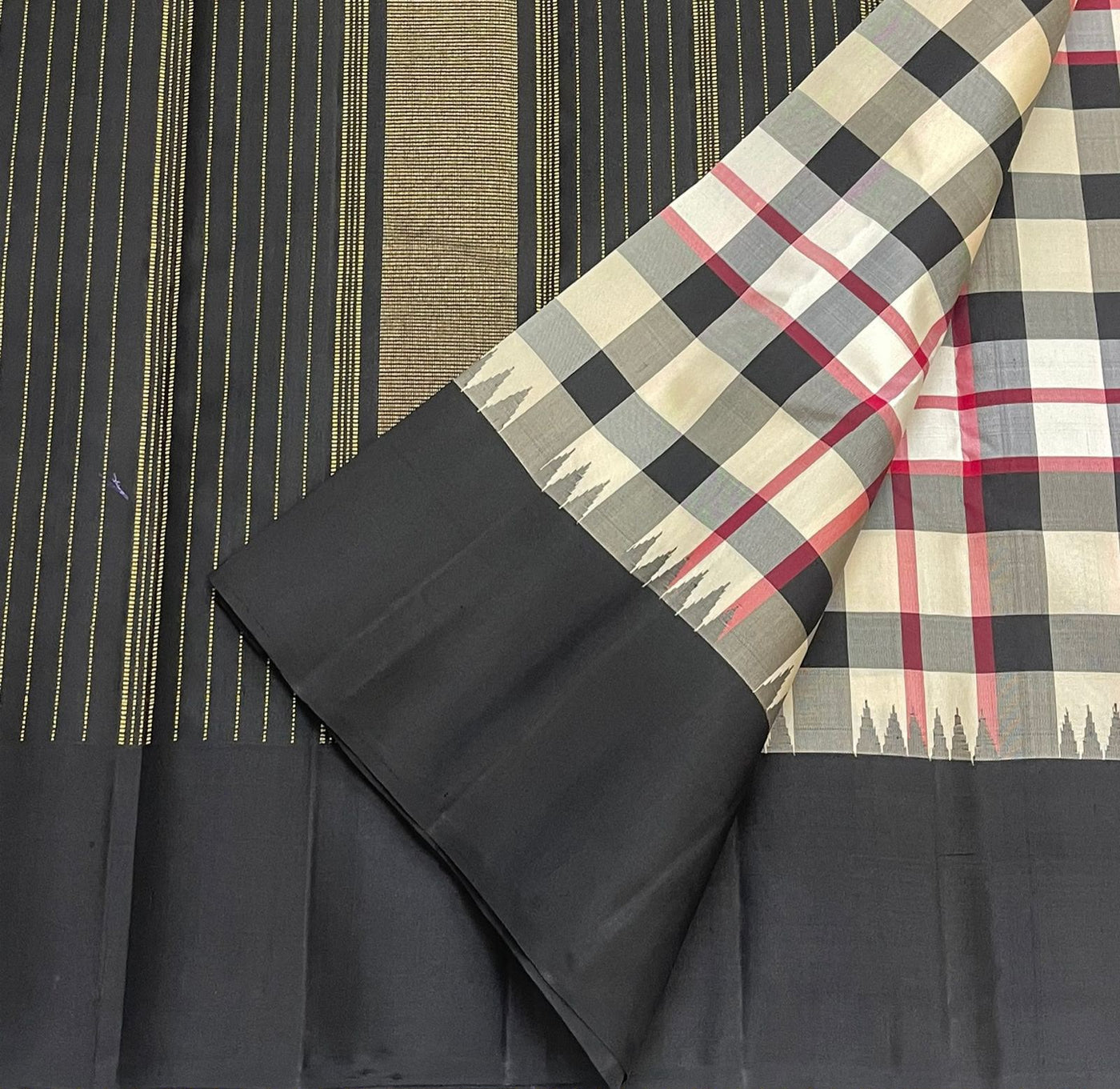 Black & White Check Kanchi Saree
