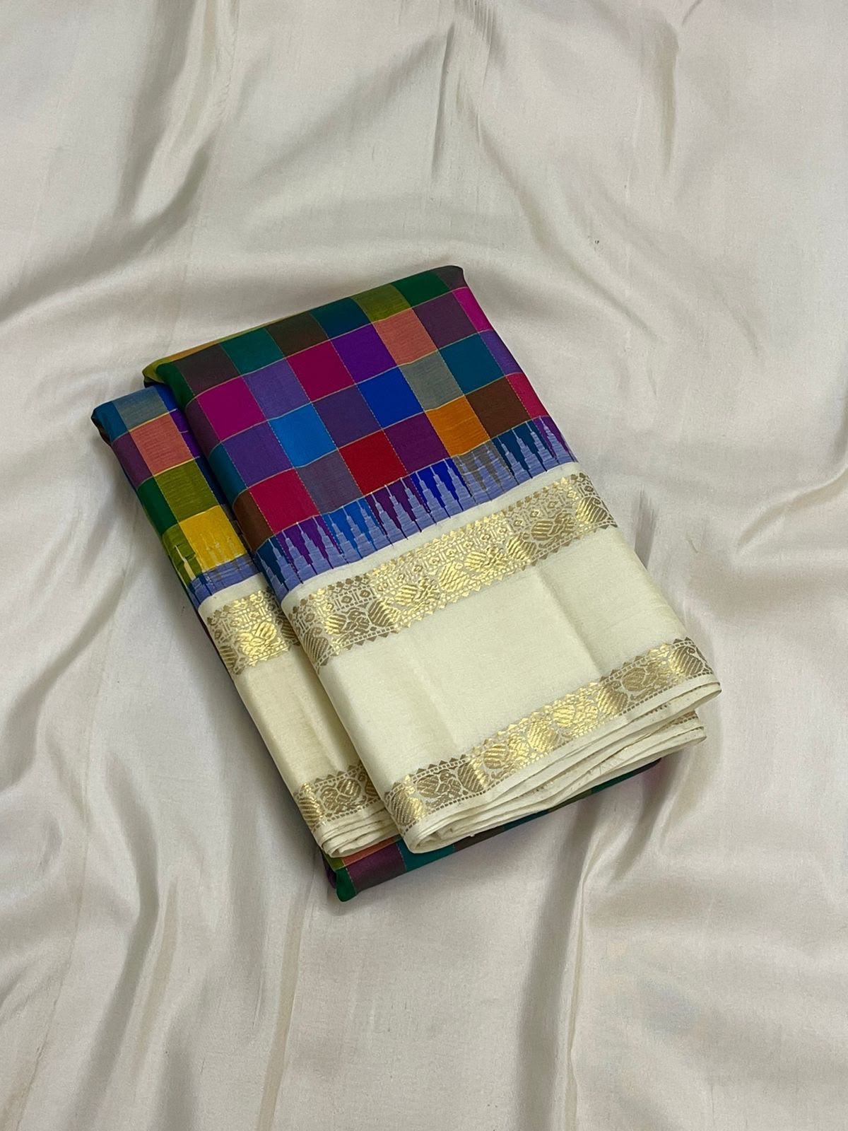 Multi Colour Checks Kanchi Saree