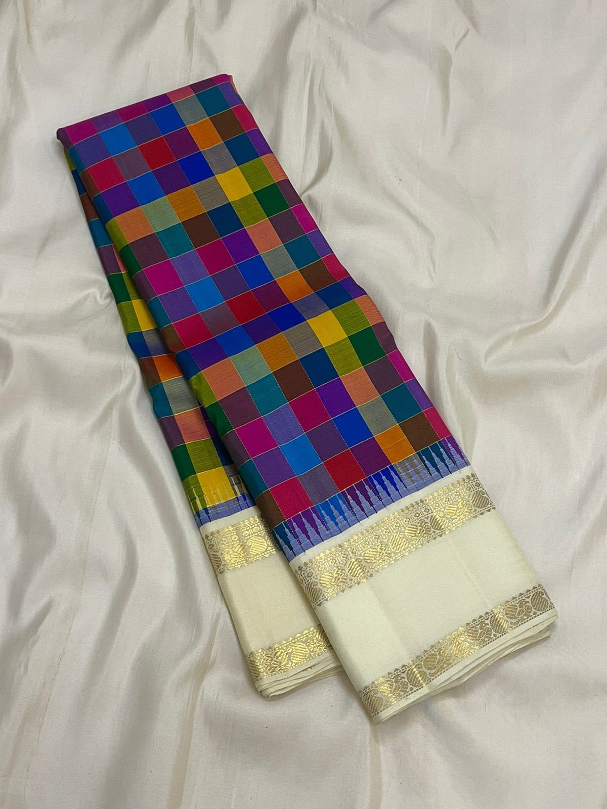 Multi Colour Checks Kanchi Saree