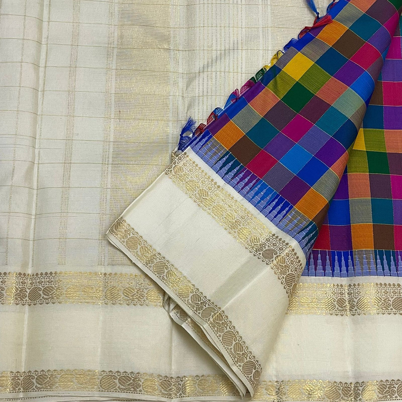 Multi Colour Checks Kanchi Saree