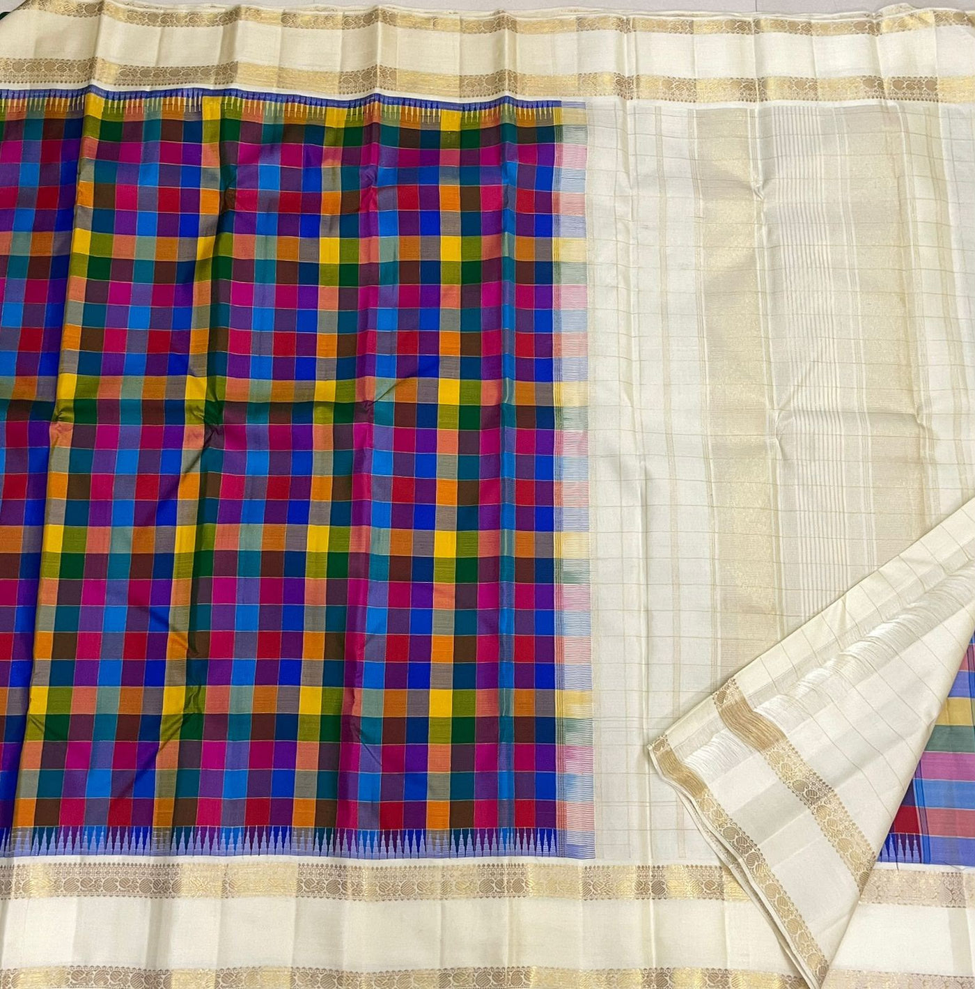 Multi Colour Checks Kanchi Saree
