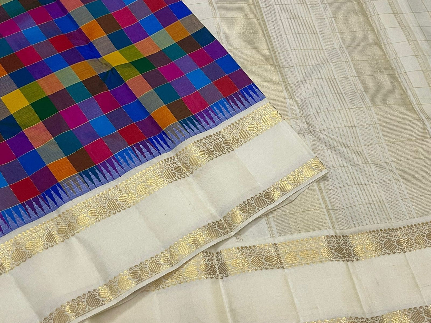 Multi Colour Checks Kanchi Saree