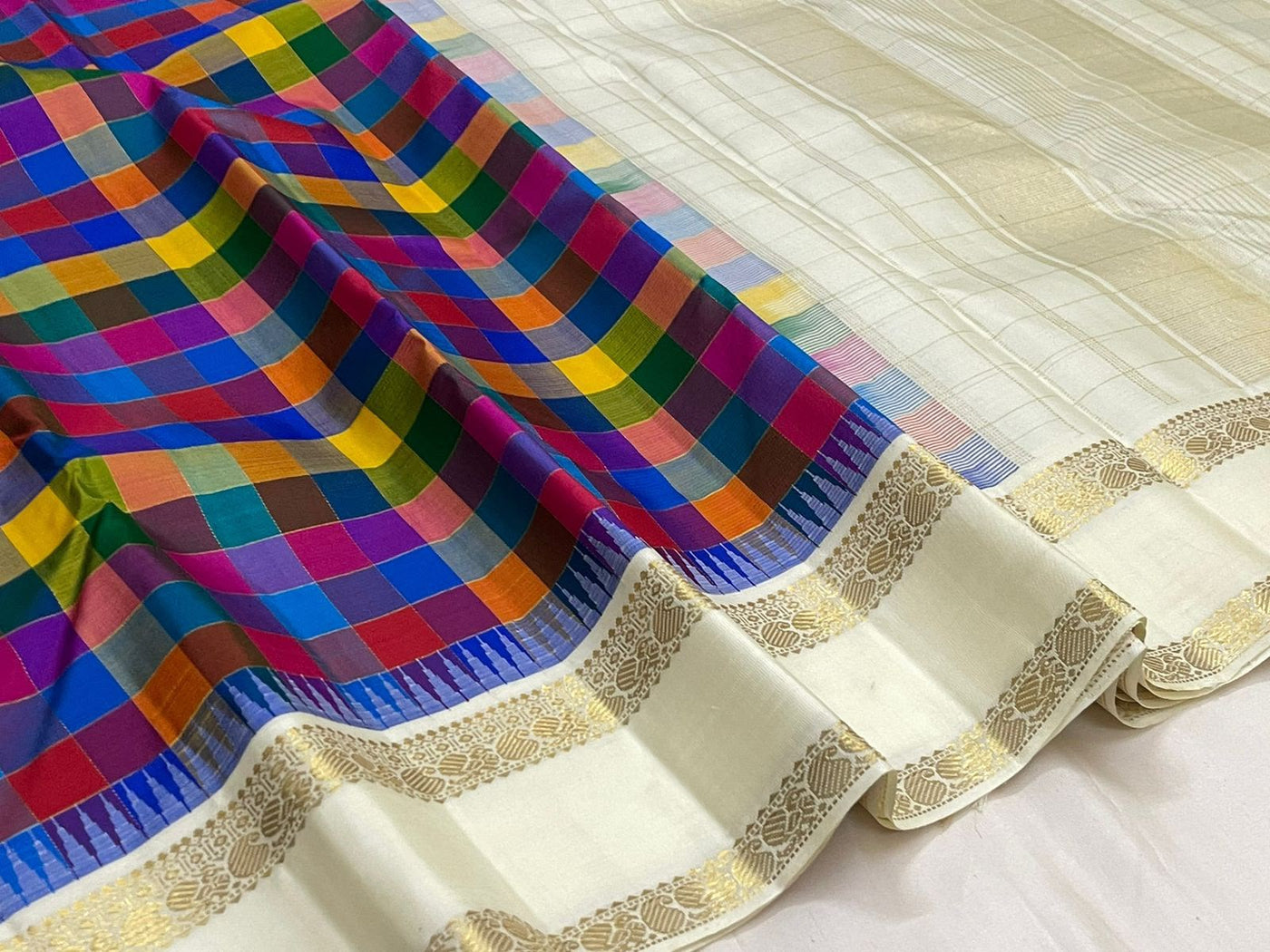Multi Colour Checks Kanchi Saree