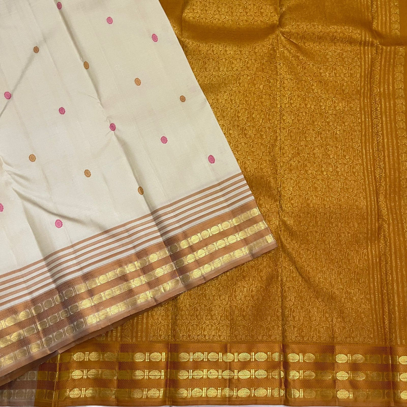 Classic Mustard Yellow / Cream Kanchi Saree