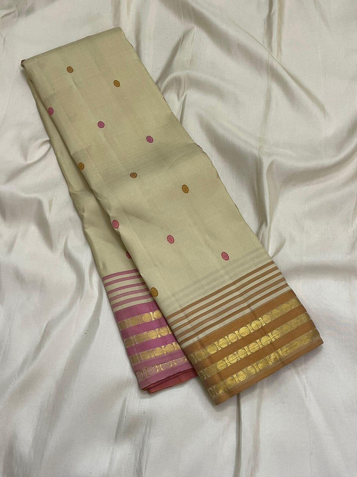 Classic Mustard Yellow / Cream Kanchi Saree