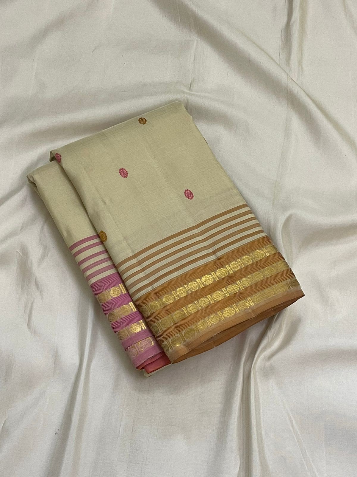 Classic Mustard Yellow / Cream Kanchi Saree