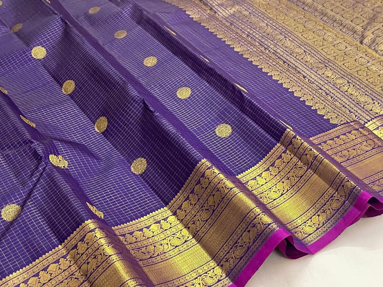 Purple Checks Kanchi Silk