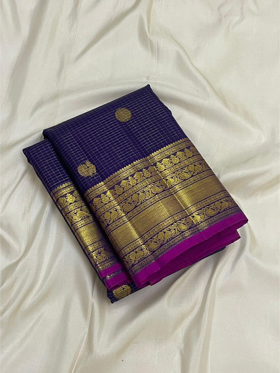Purple Checks Kanchi Silk